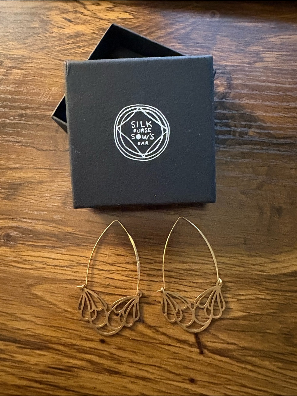 Gold Filigree Drop Hoop Earrings